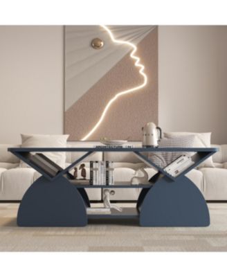 Engineered Wood Rounded Corner Rectangular Coffee Table with Shelves