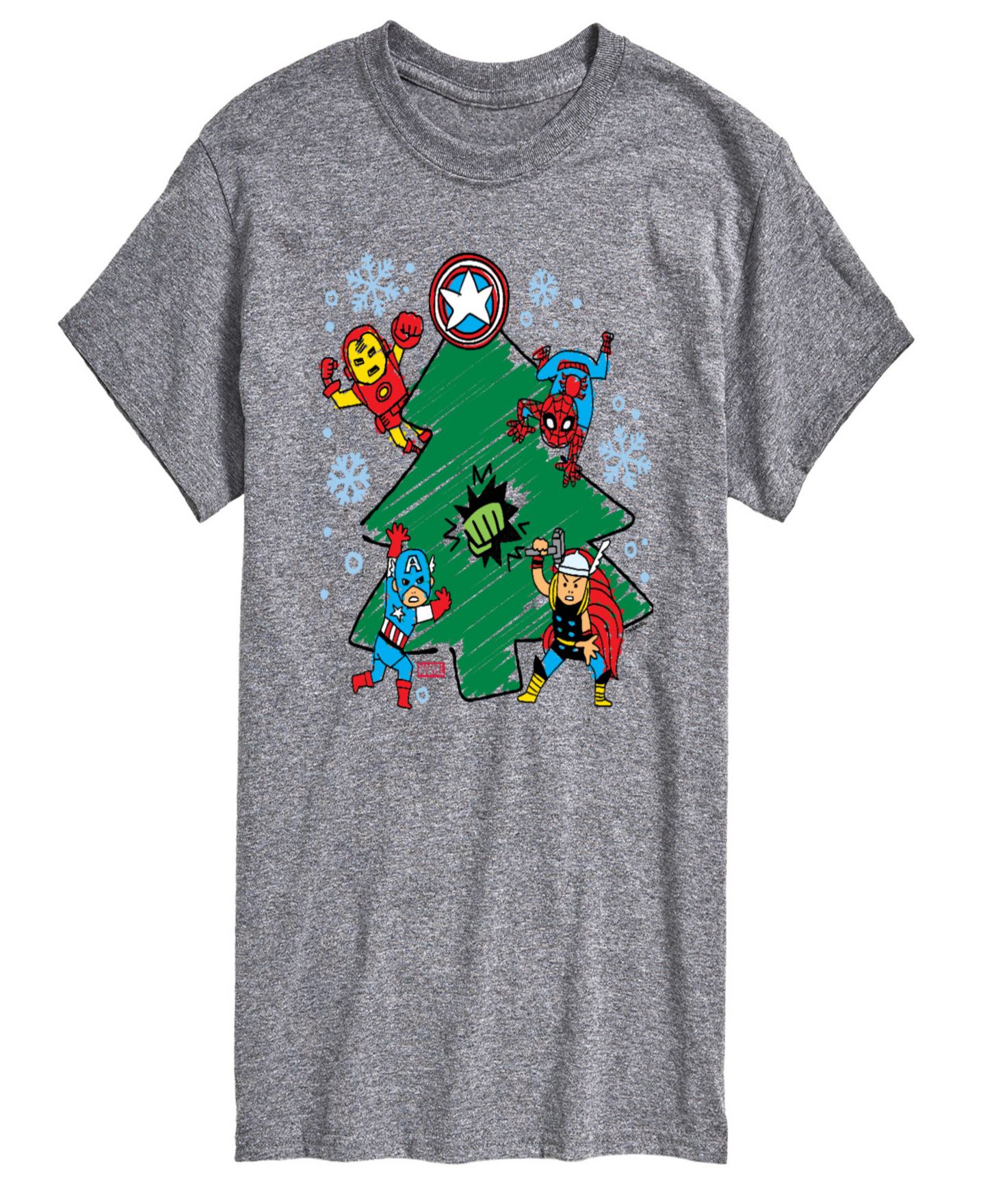 Мужская футболка AIRWAVES Marvel Avenger Christmas Sketch Short-Sleeve Graphic, цвет: Меланжевый — фото 1