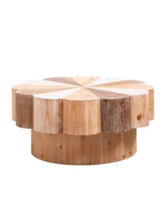 Streamdale Rustic Wood Flower Coffee Table - 31.7" Diameter Vintage Center Table