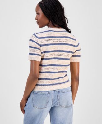 Petite Striped Short-Sleeve Cardigan, Macy's Exclusive