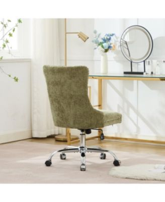Modern Chenille Tufted Office Chair with Chrome Base, Adjustable Swivel