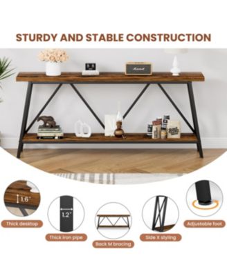 Streamdale 70.9" Extra Long Sofa Table with 2-Tier Storage Shelves, Rustic Brown/Black