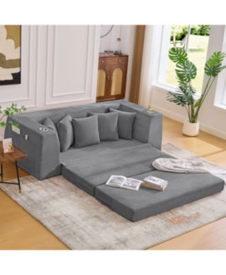 Corduroy Convertible Sofa Bed Loveseat with 5 Pillows