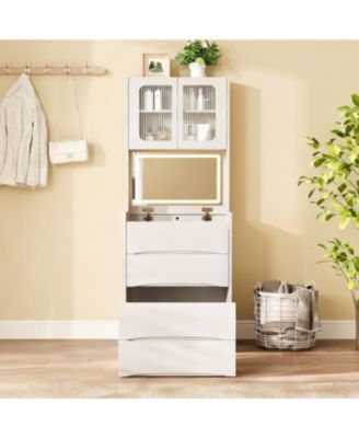 3-in-1 Vanity Table with LED Mirror and Storage Stool