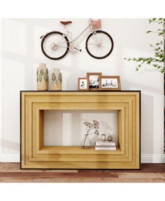 Modern Contrast Console Table with Layered Wood Frame and Top