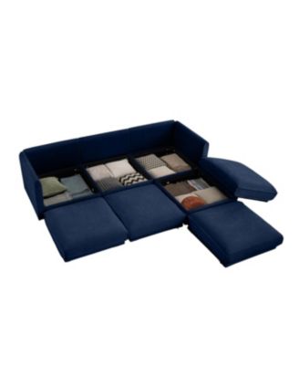 Elegant Blue Chenille L-Shaped Sofa with Storage and Ottoman