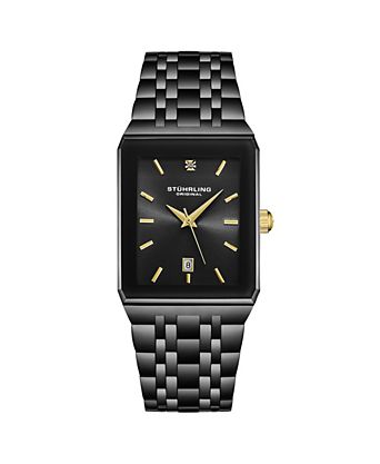 Empire Edge Black IP Rectangular 4084 Watch – Gold Accents Quartz Date Krysterna Crystal