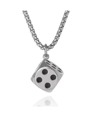 Men s Dice Pendant Necklace - 22'' Stainless Steel Box Chain
