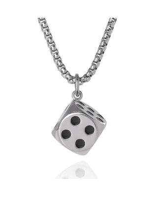Lucky Brand Mens Dice Pendant Necklace - 22'' Stainless Steel Box