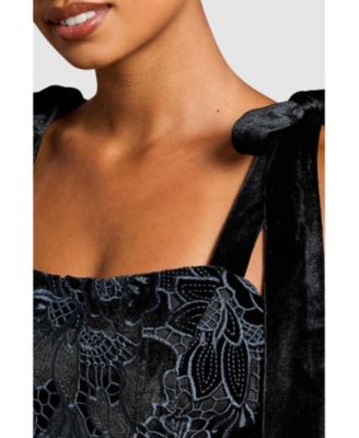 Women's Velvet Lace Tie Shoulder Dress