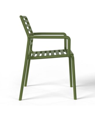 5-Piece Indoor Outdoor Metal Patio Dining Table Set With Stackable Plastic Patio Arm Chairs