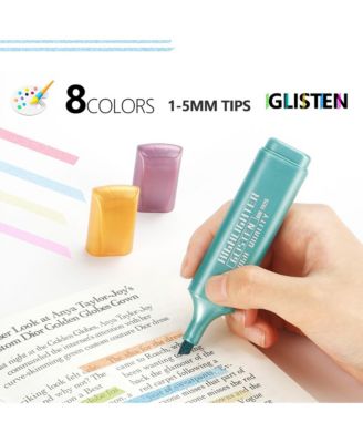 8Pcs Metallic Glitter Highlighters Set with Chisel Tips for Note, Journaling, Graffiti Pen and DIY Journal