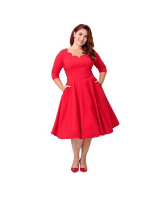 Plus Size Scalloped Neck Swing Dress