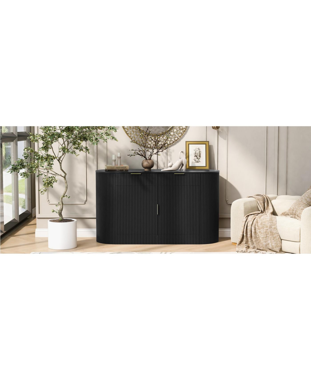 Streamdale Furniture 55.1" Modern Storage Cabinet - 2 Doors, Drawers, Stripe Mdf Sideboard