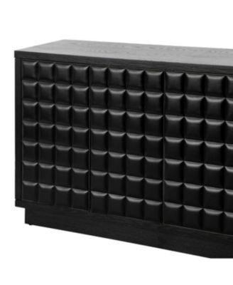 Modern 4-Door Storage Cabinet with Geometric Doors & Metal Trim