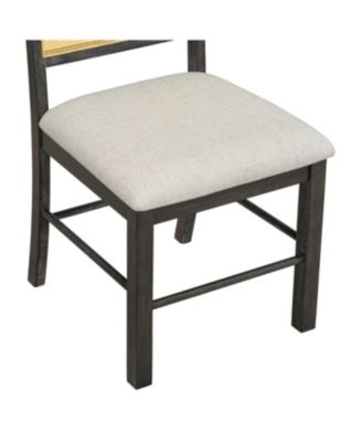 7-Piece Farmhouse Dining Set for 6 - 59.8" Distressed Oak Table & 6 Rattan Chairs