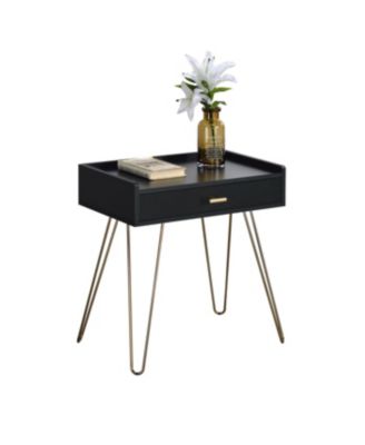  Hailey Black and Gold Wood Storage End Table