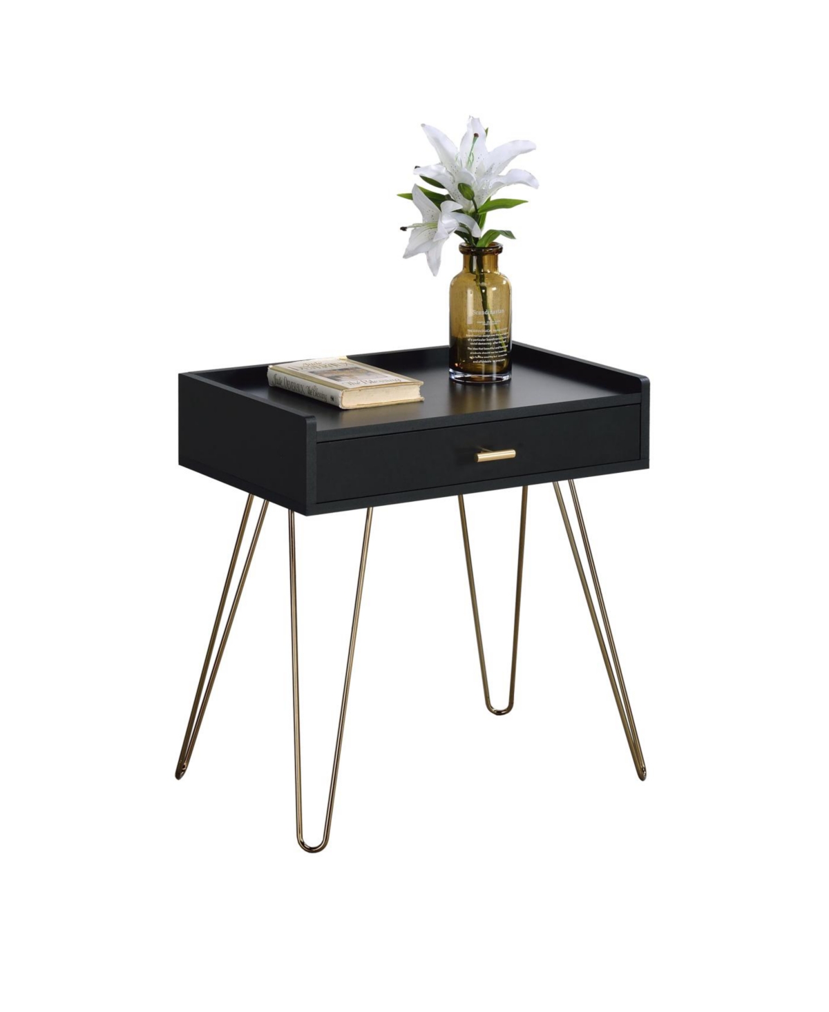 Streamdale Furniture Hailey Black and Gold Wood Storage End Table
