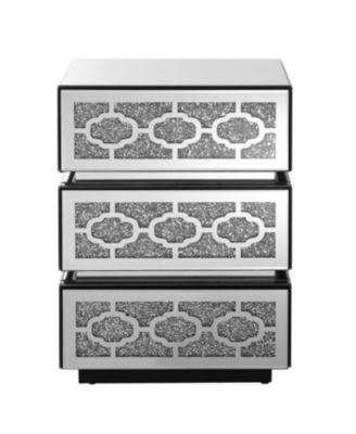 Mirrored Bedside Nightstand with 3 Drawers, Silver Accent End Table