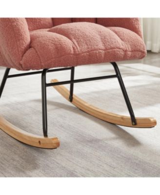 Pink Teddy Fabric Glider Chair with Metal Frame