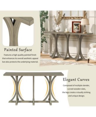 Wooden Console Table with Oak Veneer Top - Farmhouse Entryway Table