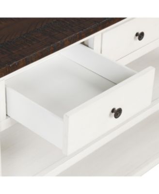 48" Solid Pine Wood Top Console Table with 3 Drawers & 2 Shelves (Antique White/Brown)