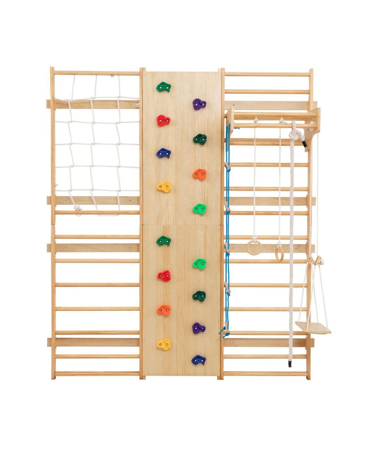 Streamdale Furniture All-in-One 10-in-1 Indoor Climbing Set with Rock Wall, Swings, Rings, Ladders