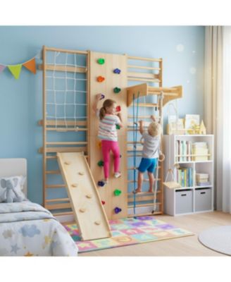 All-in-One 10-in-1 Indoor Climbing Set with Rock Wall, Swings, Rings, Ladders