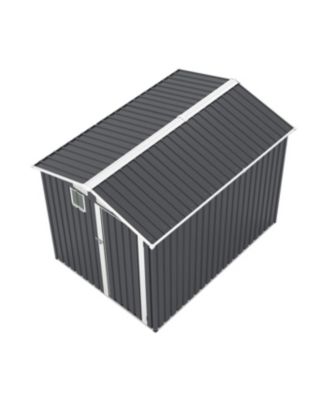  6x8FT Outdoor Steel Storage Shed with Clear Window &amp; Lockable Doors, Dark Gray