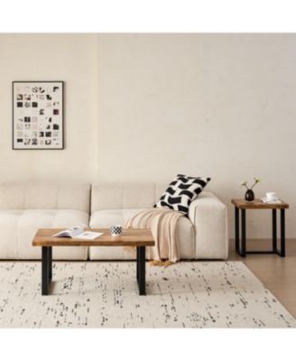  MDF Coffee Table, Small Tea Table, Walnut with Metal Legs Sofa Table