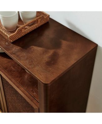 63" Mid Century Modern Rattan Sideboard Buffet Cabinet with Storage, Retro Coffee Bar Credenza