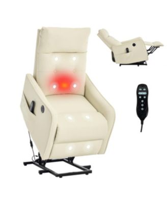 Beige PU Power Lift Recliner Chair with Massage, Heat, USB for Elderly