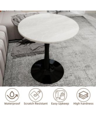 27.6" Black Mid-Century Modern Dining Table with White Marble Top