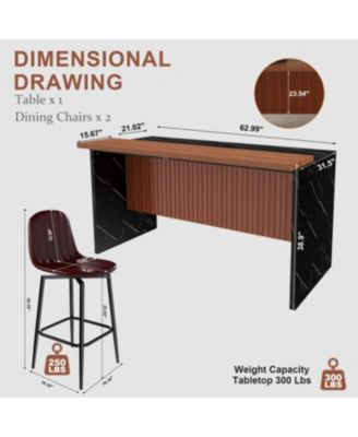  63-inch Modern Kitchen Island Set with 2 Bar Stools - Black Marble Look, LED Lighting & Grill