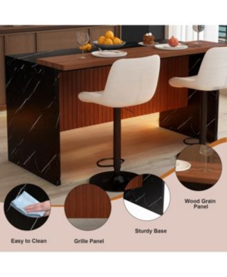 Marble Look Kitchen Island with LED Lighting