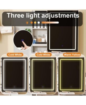  Vanity Desk Set with Lighted Mirror, 4 Drawers, 9 Storage Spaces & Stool, White