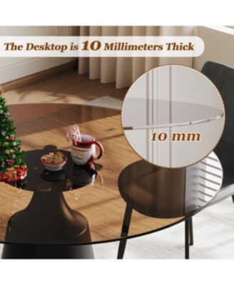 35" Round Mid-Century Modern Pedestal Dining Table with Black Glass Top