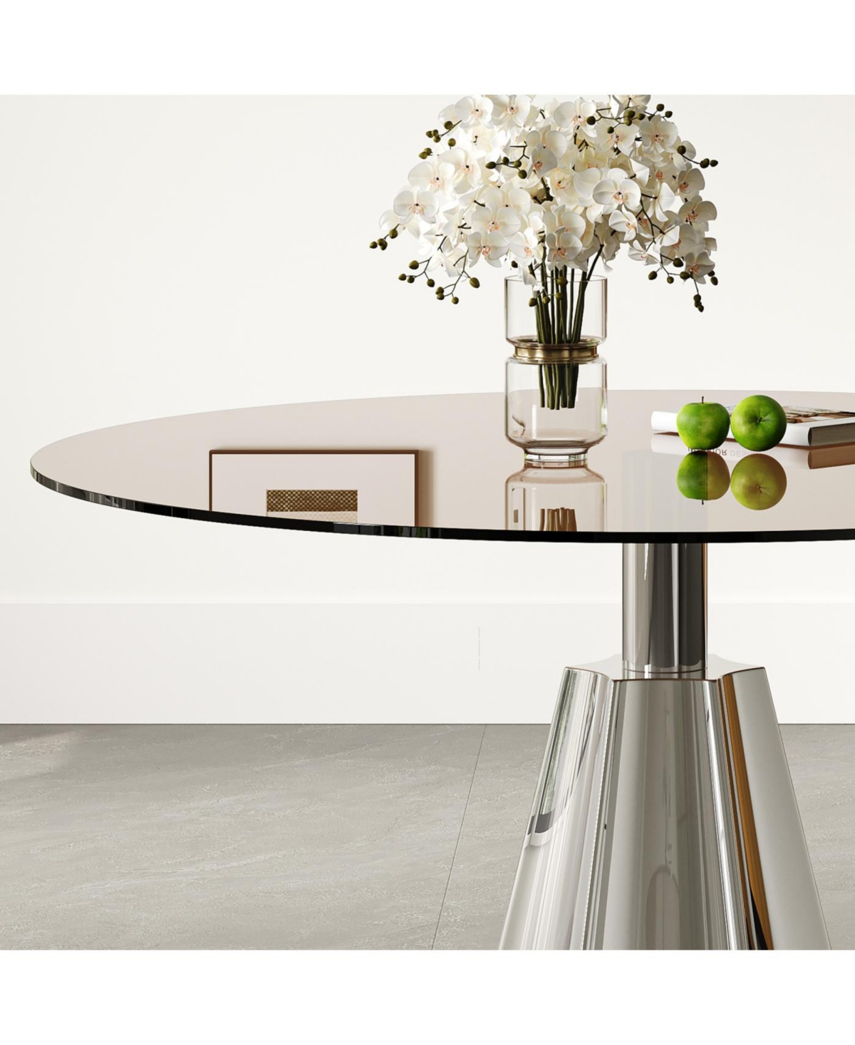 Streamdale Furniture Compact 35" Round Dining Table, Black Glass Top & Silver Base