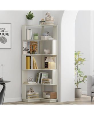 6 Tier L-Shaped Corner Bookshelf for Living Room/Bedroom, White
