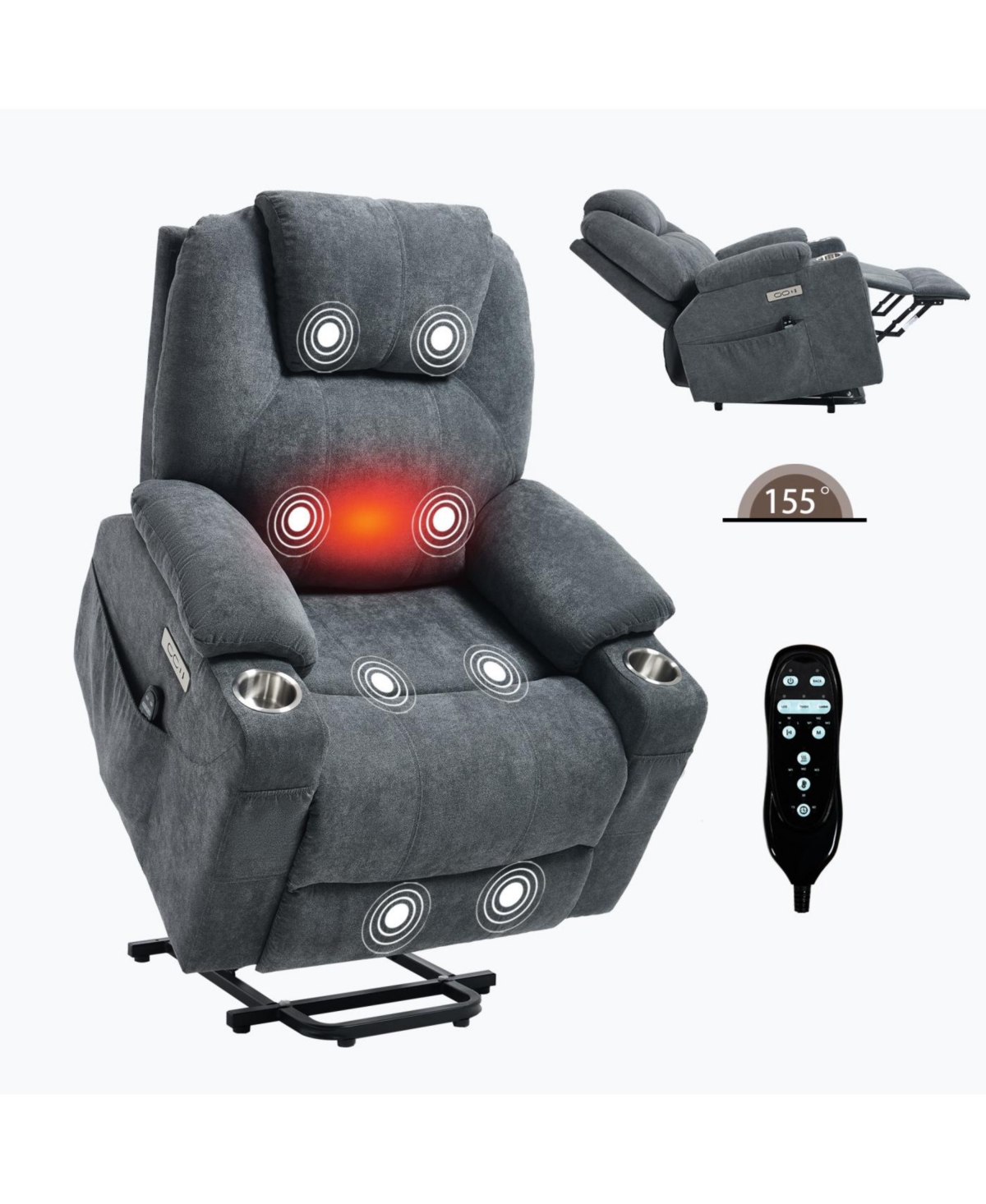 Streamdale Furniture Power Lift Recliner Chair, 350 Lbs Capacity, 8-Point Massage, Heating, Usb/Type-c, Grey