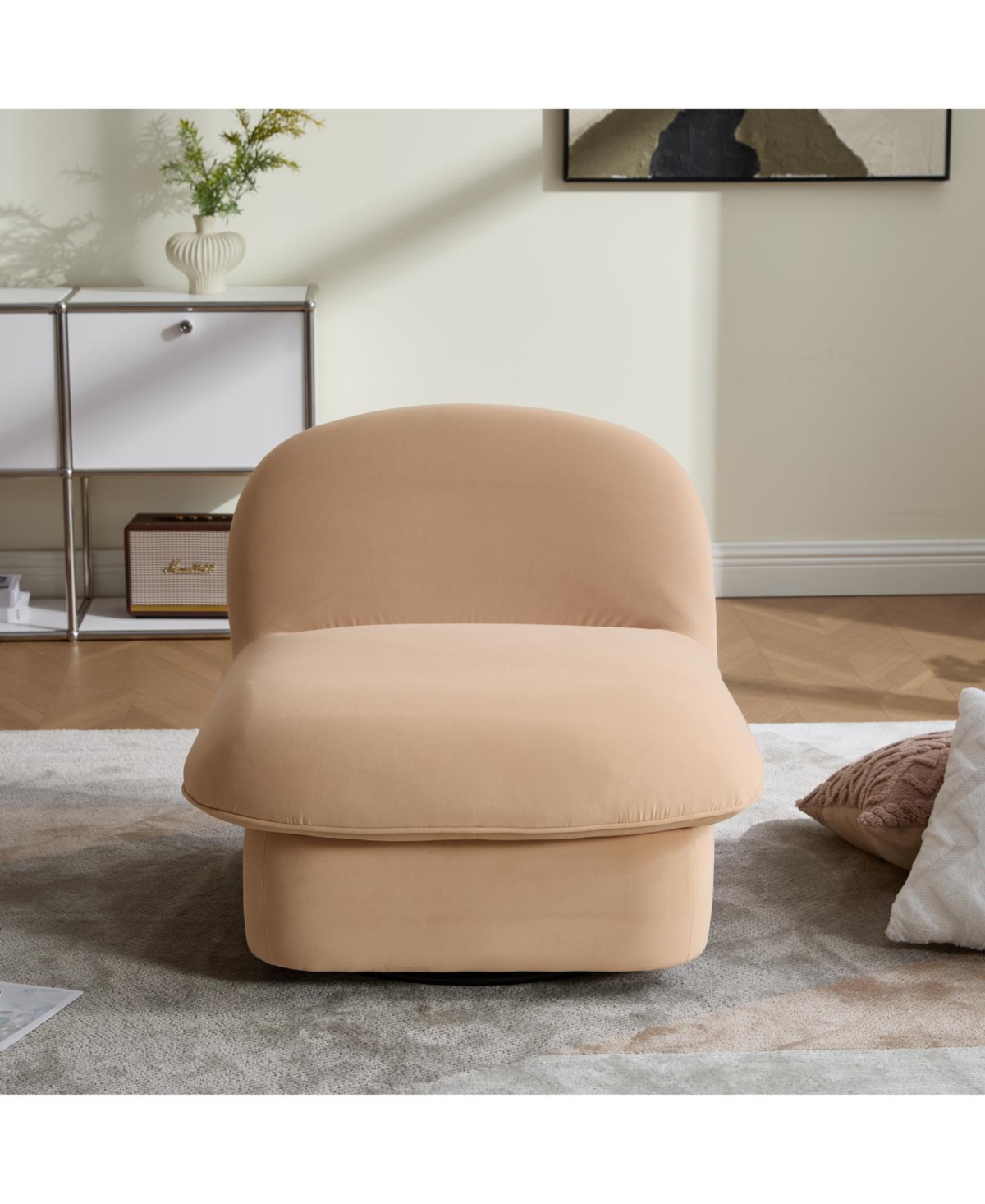 Streamdale Furniture Swivel Chair, Velvet Upholstery, Pumpkin-Shaped, 360-Degree Base