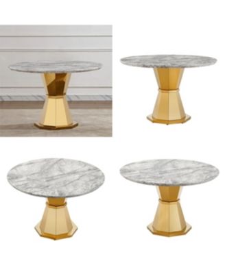  47" Round Marble Dining Table with Stainless Steel Base (Gold/Gray)