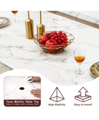  Marble Dining Table for 6, 70" Faux Marble Rectangle Table with Mirrored Stainless Steel Base (Gold, White)