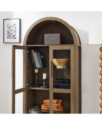 Modern Retro Wooden Storage Cabinet with Adjustable Glass Partitions - Brown