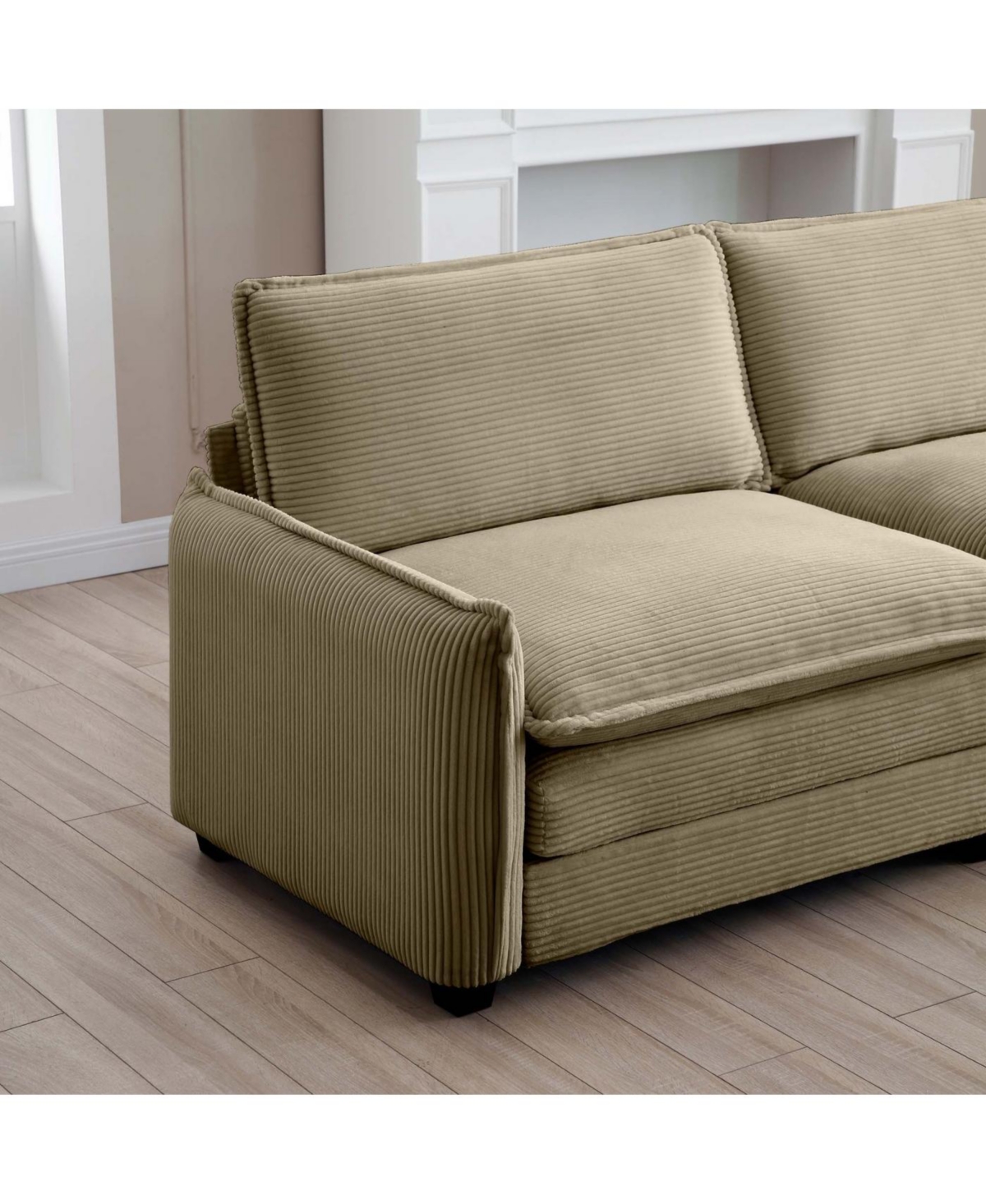 Streamdale Furniture Ottoman Footstool in Tan Corduroy Fabric