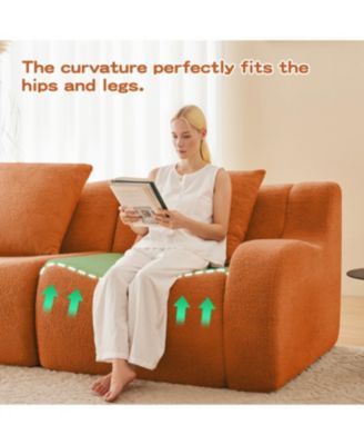 Streamdale Boneless Sofa, 3 Seat Teddy Fabric, Anti-Slip, No Assembly, Curved Armrests, Orange