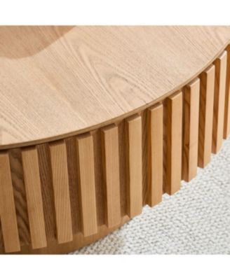 Round Wood Coffee Table with Storage (ASH