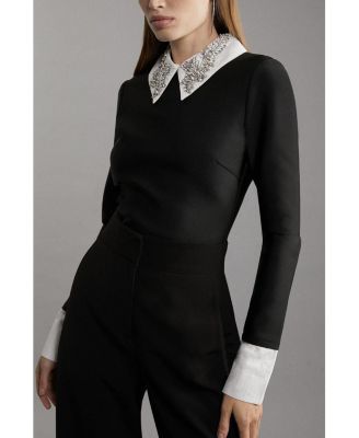 Women's Bandage Embellished Collar Knit Top