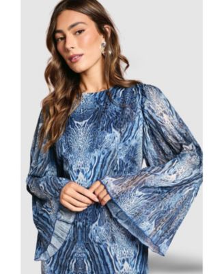 Women's Flare Sleeve Animal Print Midi Dress