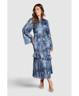 Women's Flare Sleeve Animal Print Midi Dress
